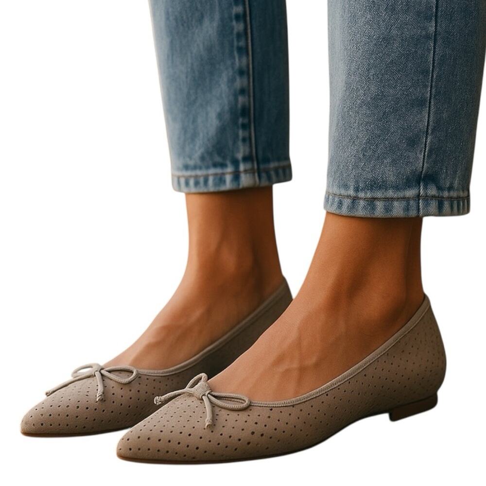 Emerald Label Taupe Perforated Ballet Flats 10 Quiet Luxury